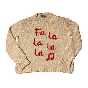 Wooden Ships Mohair Wool Blend Fa La La Chunky Knit Pullover Sweater Tan M/L EUC